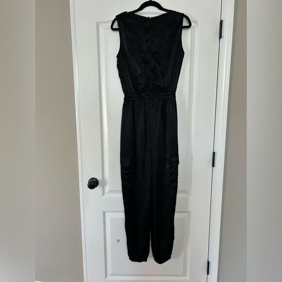 Kori Women’s New Black Satin Sleeveless Jumpsuit with Silver Snaps  Size Small - Picture 11 of 15